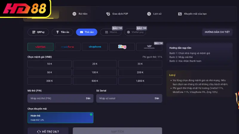 Bước 2: Nạp tiền vào tài khoản